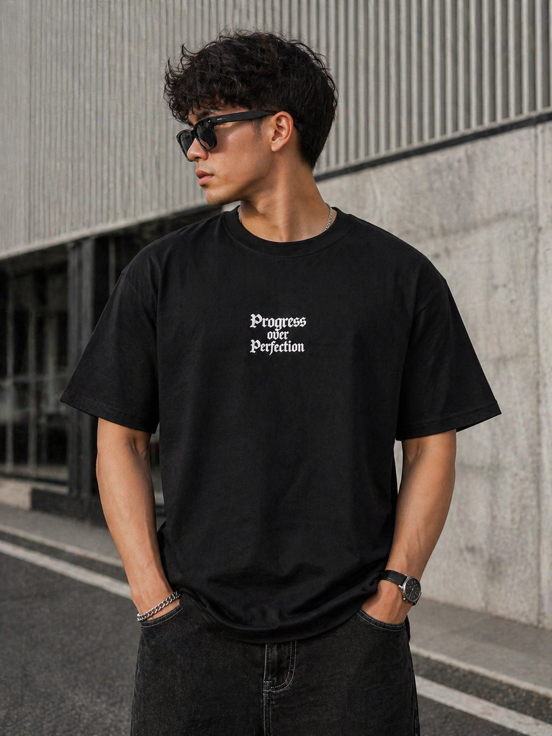 T-shirt over size black - الصورة 2